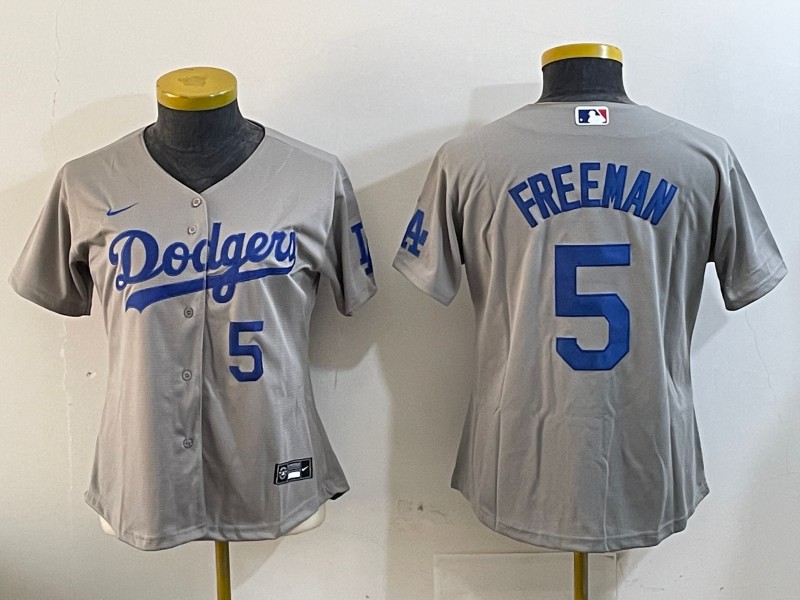 Women's Los Angeles Dodgers #5 Freddie Freeman Number Grey Cool Base Stitched Jerseys