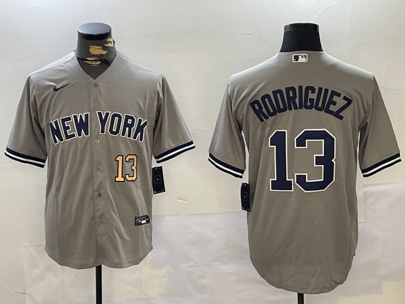 Men's New York Yankees #13 Alex Rodriguez Grey Cool Base Stitched Jersey 02