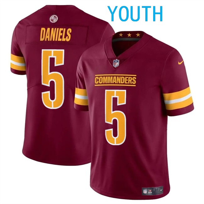 Youth Washington Commanders #5 Jayden Daniels Burgundy 2024 Draft Vapor Limited Football Stitched Jersey