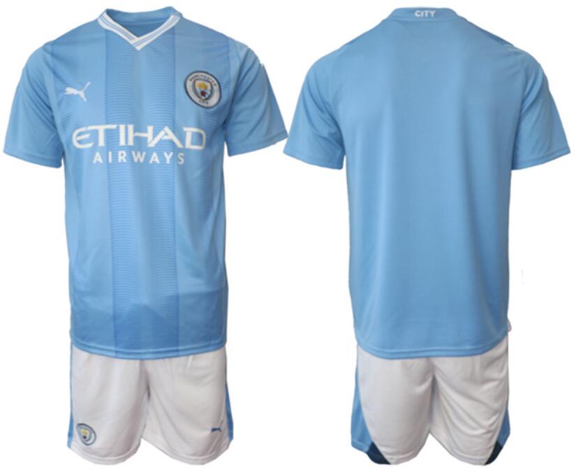 Youth Manchester City ACTIVE PLAYER Custom 2023_24 Blue Home Soccer Jersey Suit