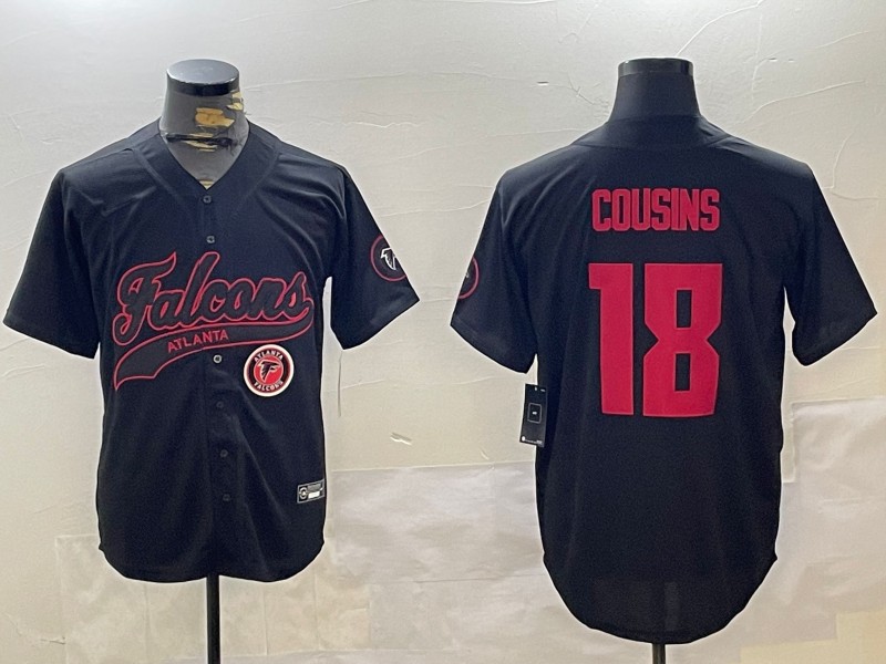 Men's Atlanta Falcons #18 Kirk Cousins Black Cool Base Baseball Stitched Jersey