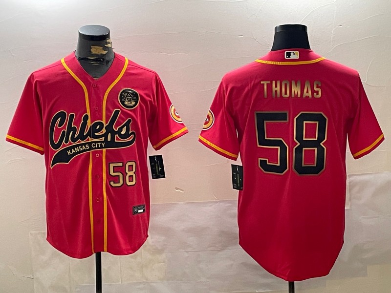 Men’s Kansas City Chiefs #58 Derrick Thomas Red Gold Cool Base Stitched Baseball Jerseys