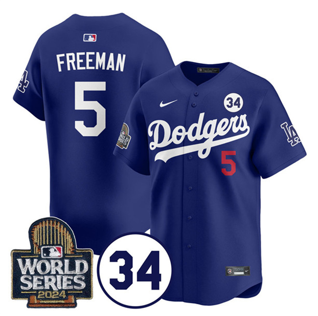 Women's Los Angeles Dodgers ACTIVE PLAYER Custom Royal 2024 World Series With No. 34 Patch Alternate Limited Stitched Baseball Jersey(Run Small)