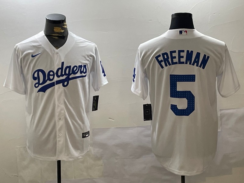 Men's Los Angeles Dodgers #5 Freddie Freeman Fashion White Cool Base Stitched Baseball Jersey