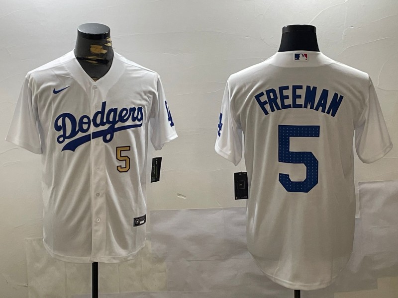 Men's Los Angeles Dodgers #5 Freddie Freeman Fashion White Cool Base Stitched Baseball Jersey 05