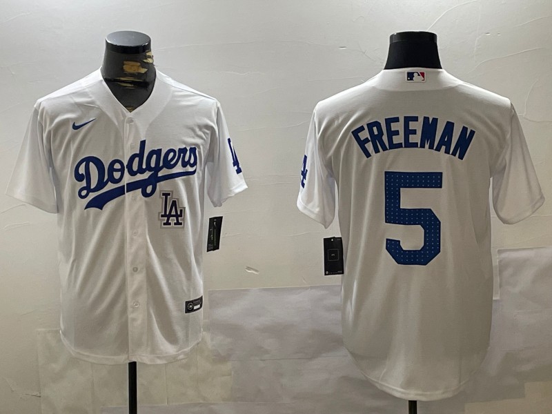 Men's Los Angeles Dodgers #5 Freddie Freeman Fashion White Cool Base Stitched Baseball Jersey 04