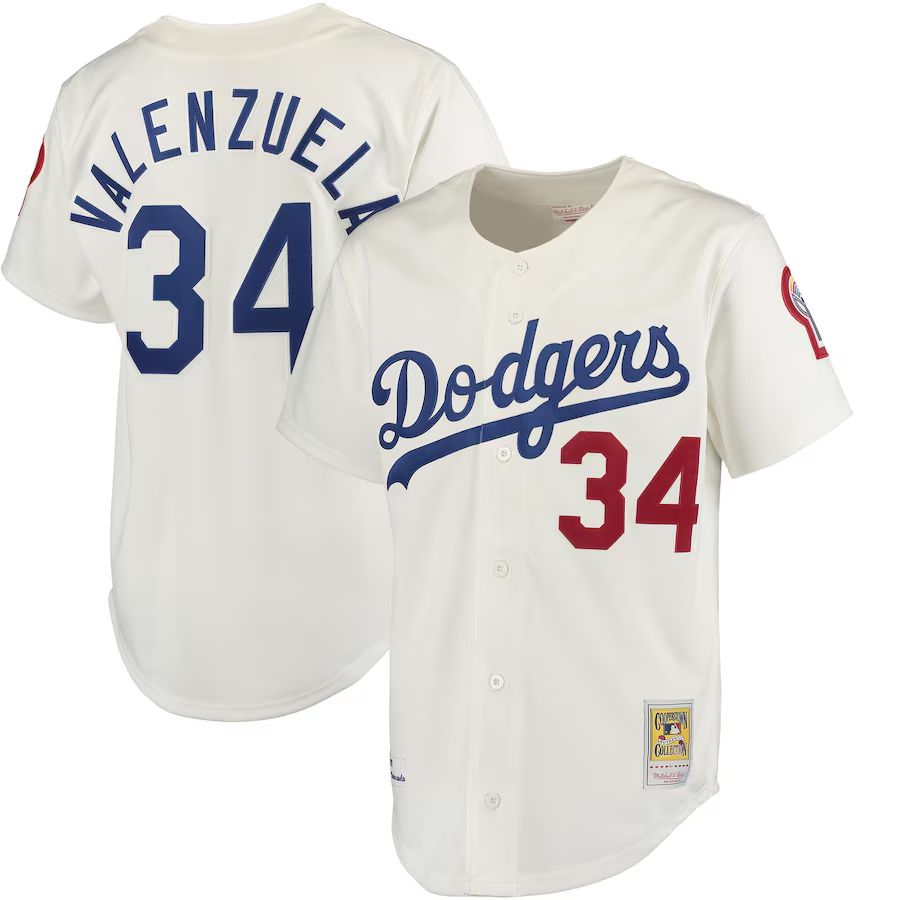 Men's #34 Fernando Valenzuela Home White Los Angeles Dodgers 1981 Cooperstown Collection Throwback Jersey