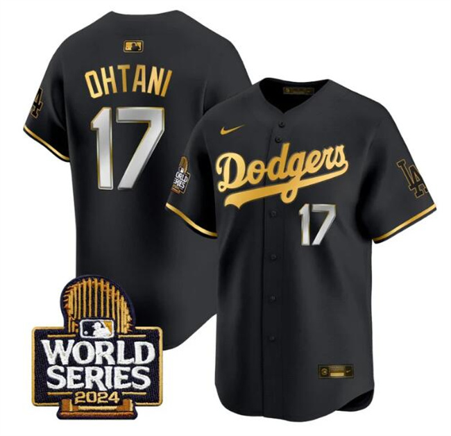 Men's Los Angeles Dodgers #17 Shohei Ohtani Black_Gold 2024 World Series Limited Stitched Baseball Jersey