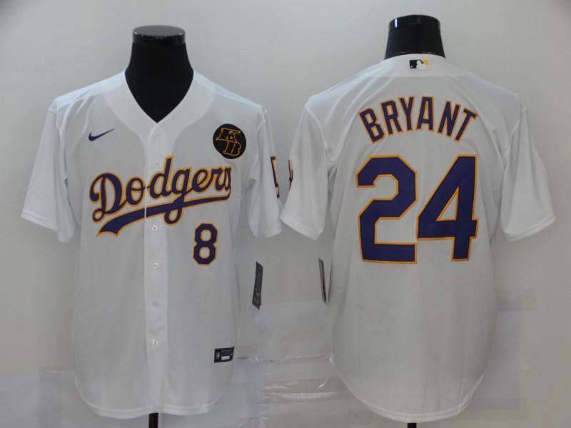 Women's Los Angeles Dodgers Front #8 Back #24 Kobe Bryant White 2020 KB Patch Cool Base Stitched Baseball Jersey(Run Small)