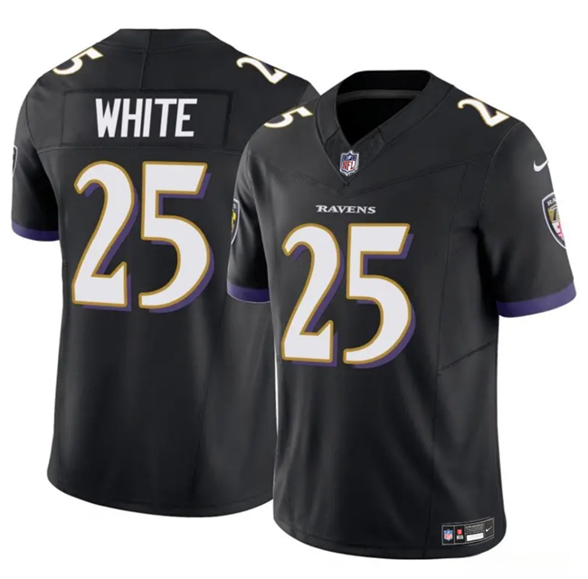 Men's Baltimore Ravens #25 Tre'Davious Black 2023 F.U.S.E Vapor Limited Football Jersey