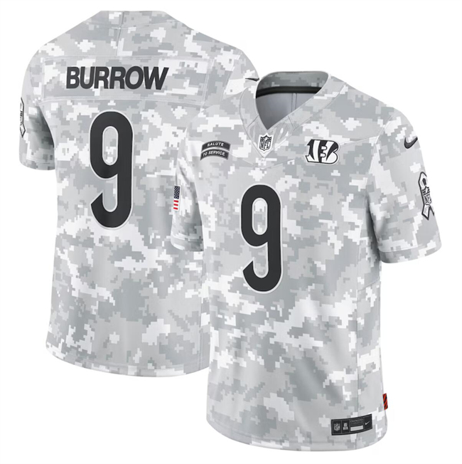 Youth Cincinnati Bengals #9 Joe Burrow 2024 F.U.S.E Arctic Camo Salute to Service Limited Stitched Football Jersey