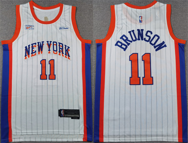 Men's New Yok Knicks #11 Jalen Brunson White 2024-25 City Edition Stitched Basketball Jersey