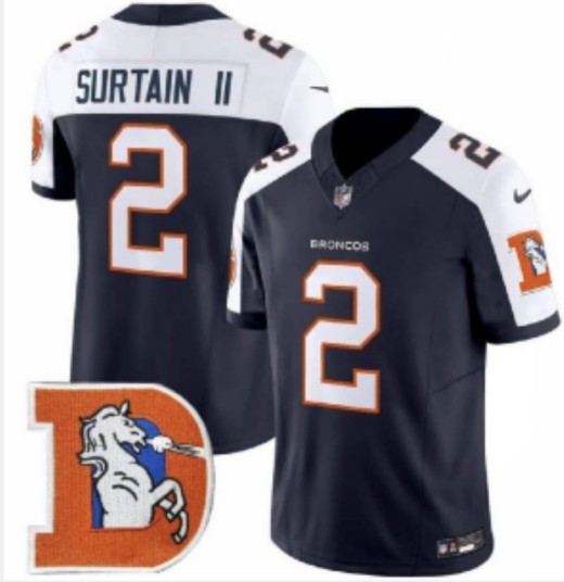 Men's Denver Broncos #2 Patrick Surtain II Navy 2024 F.U.S.E. V2 Throwback Vapor Limited Alternate Stitched Football Jerseys