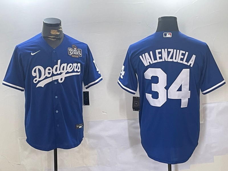 Men's Los Angeles Dodgers #34 Fernando Valenzuela Blue 2024 World Series Cool Base Stitched Jerseys