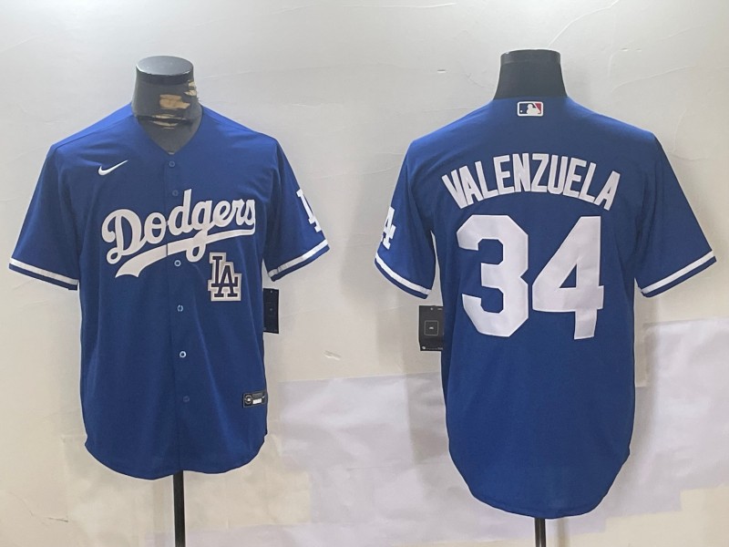 Men's Los Angeles Dodgers #34 Fernando Valenzuela LA Blue Cool Base Stitched Jersey