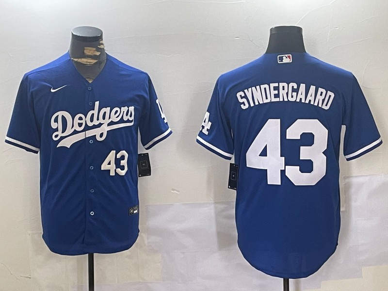 Men's Los Angeles Dodgers #43 Noah Syndergaard Number Blue Nike Cool Base Stitched Baseball Jerseys