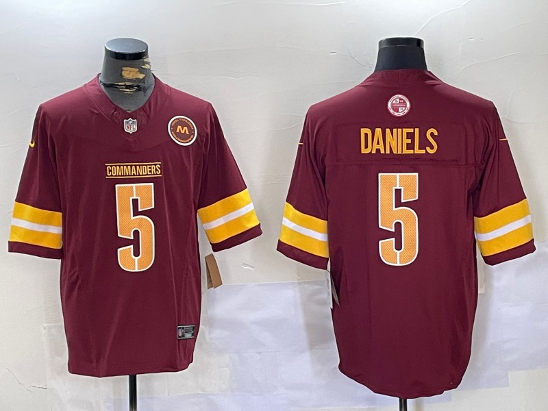 Men's Washington Commanders #5 Jayden Daniels Burgundy 2024 Draft F.U.S.E Vapor Limited Football Stitched Jerseys