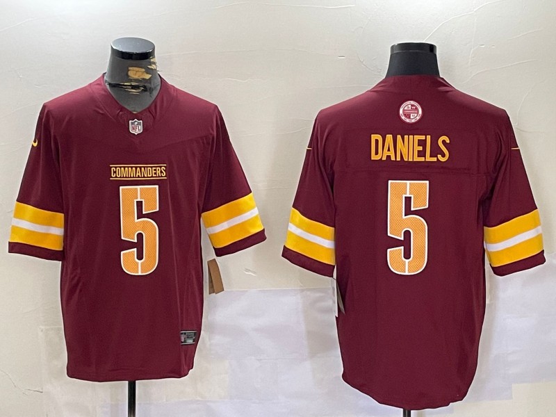 Men's Washington Commanders #5 Jayden Daniels Burgundy 2024 Draft F.U.S.E Vapor Limited Football Stitched Jersey