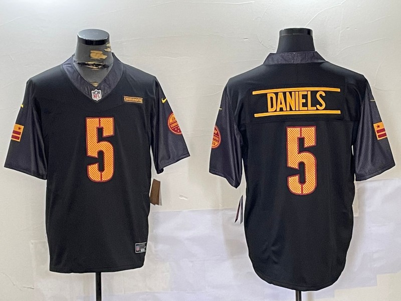 Men's Washington Commanders #5 Jayden Daniels Black 2024 Draft F.U.S.E Vapor Limited Football Stitched Jerseys