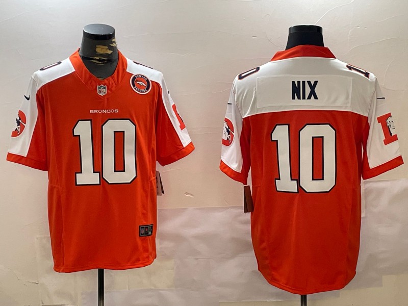 Men's Denver Broncos #10 Bo Nix Orange 2024 F.U.S.E. Throwback Vapor Limited Alternate Stitched NFL Jersey