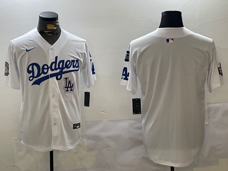 Men's Los Angeles Dodgers Blank White 2024 World Series With Fernando Memorial Patch Limited Stitched Baseball Jerseys