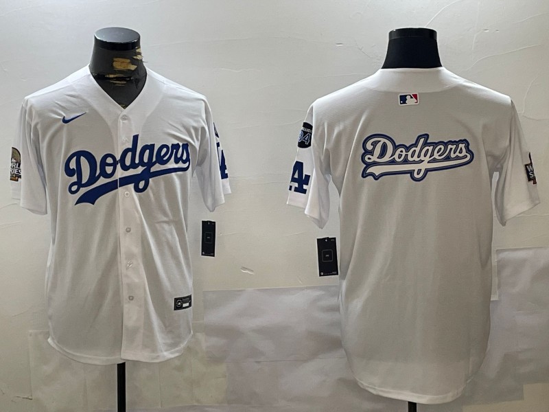 Men's Los Angeles Dodgers Blank Big Logo White 2024 World Series With Fernando Memorial Patch Limited Stitched Baseball Jersey