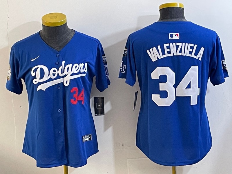 Women's Los Angeles Dodgers #34 Fernando Valenzuela Royal 2024 World Series With Fernando Memorial Patch Limited Stitched Baseball Jerseys