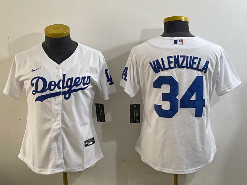 Women's Los Angeles Dodgers #34 Fernando Valenzuela White Limited Stitched Baseball Jerseys