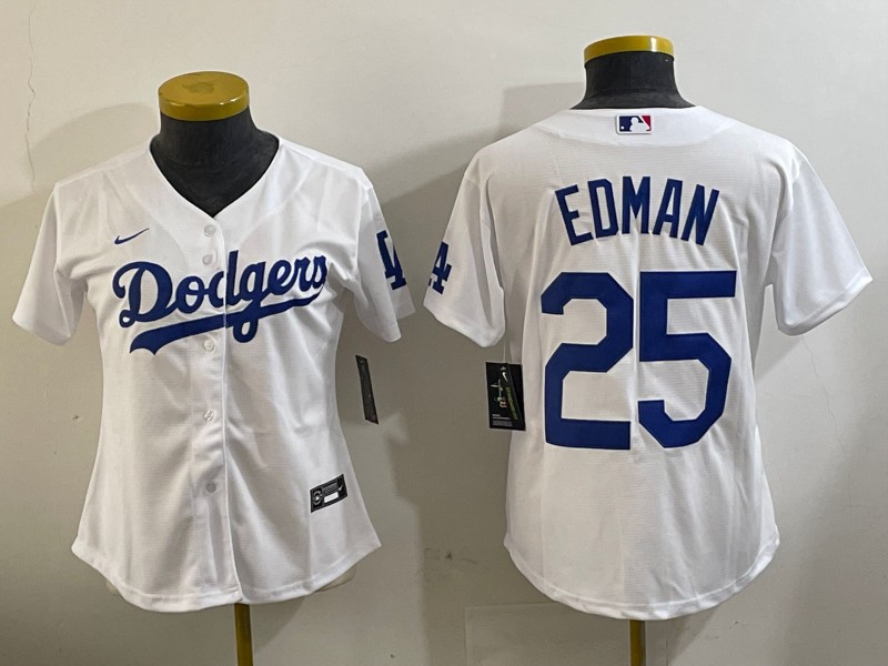 Women's Los Angeles Dodgers #25 Tommy Edman White Limited Stitched Baseball Jerseys