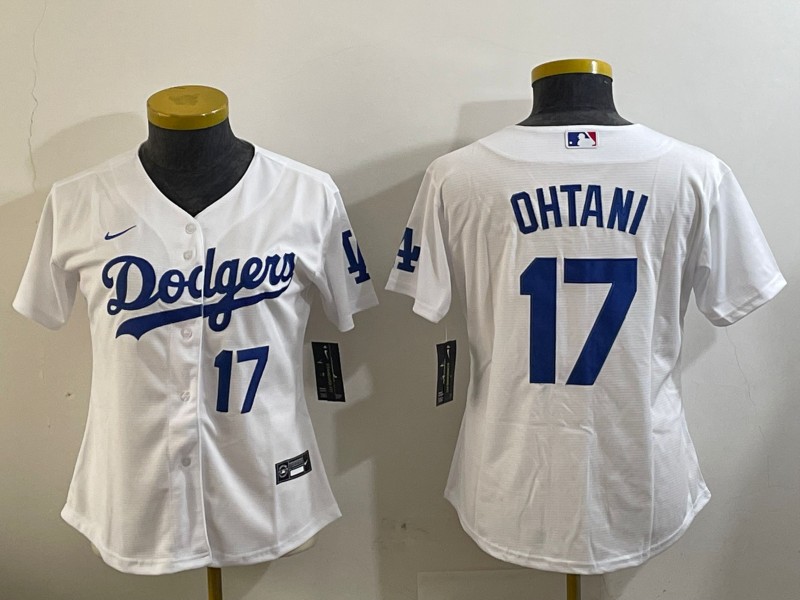 Women's Los Angeles Dodgers #17 Shohei Ohtani White Limited Stitched Baseball Jersey 04