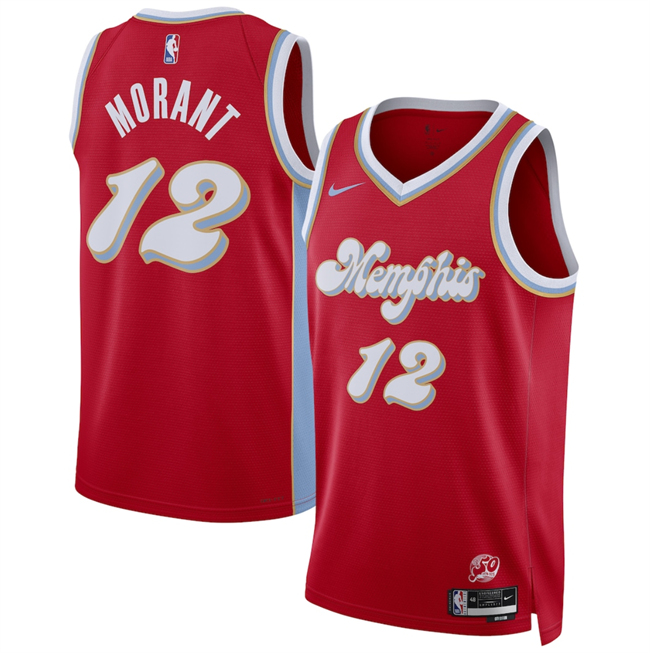 Men's Memphis Grizzlies #12 Ja Morant Red 2024-25 City Edition Stitched Basketball Jersey