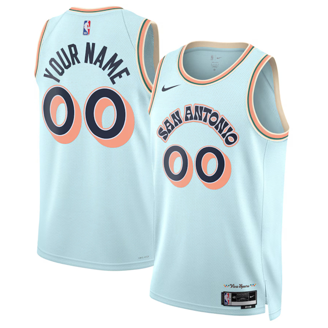 Men's San Antonio Spurs Customized Nike Light Blue 2024-25 City Edition Swingman Stitched Basketball Jersey