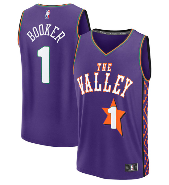 Men's Phoenix Suns #1 Devin Booker Purple 2024 25 City Edition Stitched Basketball Jersey