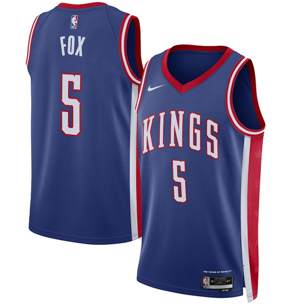 Men's Sacramento Kings #5 De'Aaron Fox Blue 2024 25 City Edition Swingman Stitched Basketball Jersey