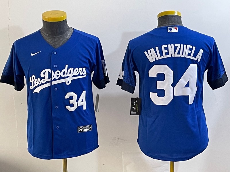 Youth Los Angeles Dodgers #34 Fernando Valenzuela Royal Number City Connect Limited Stitched Baseball Jersey