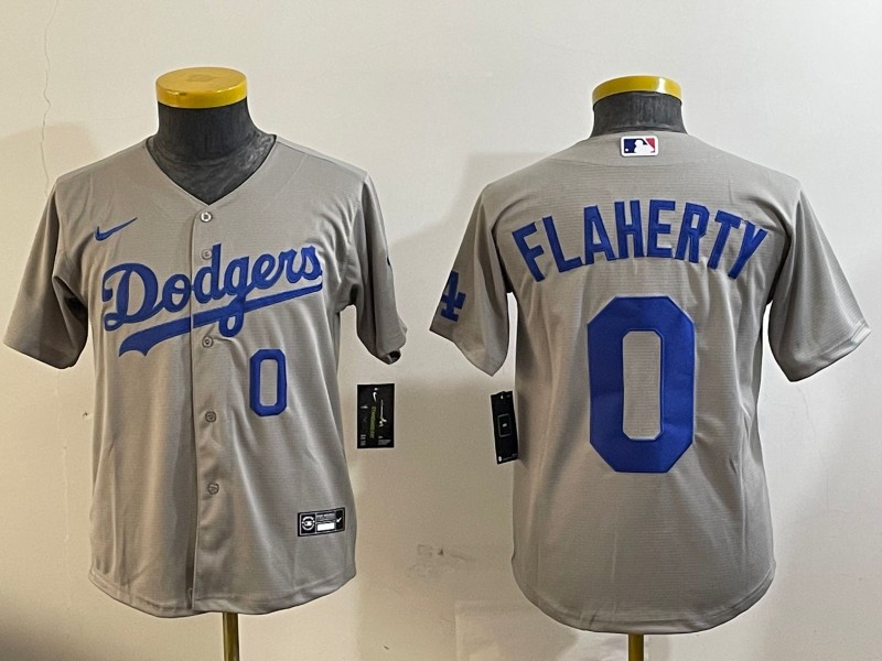 Youth Los Angeles Dodgers #0 Jack Flaherty Gray Alternate Road With Number Stitched Baseball Jersey 02