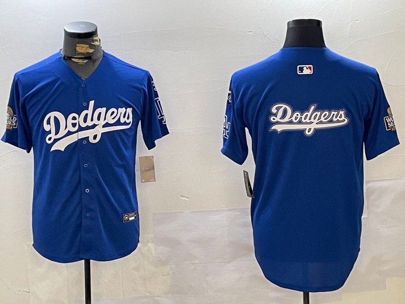 Men's Los Angeles Dodgers Blank Royal Big Logo LA 2024 World Series With Fernando Memorial Patch Limited Stitched MLB Jersey