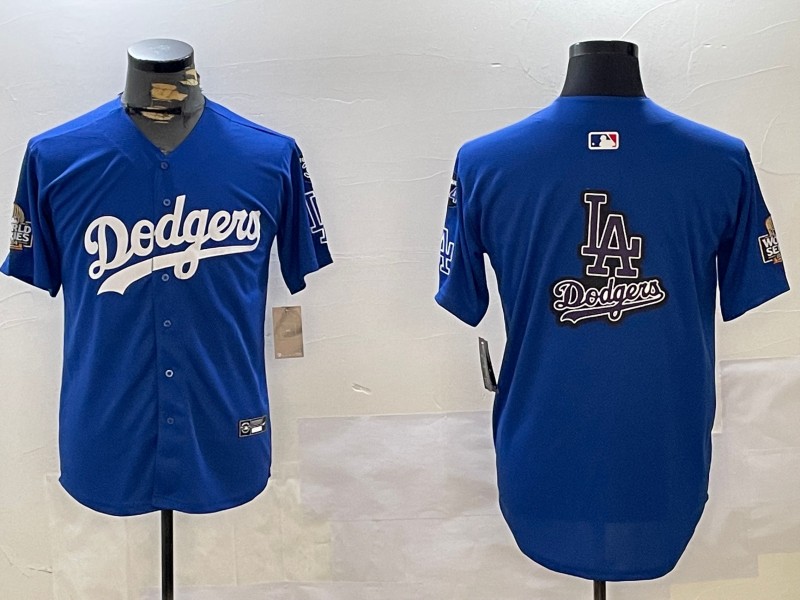 Men's Los Angeles Dodgers Blank Royal Big LA Logo 2024 World Series With Fernando Memorial Patch Limited Stitched Baseball Jerseys