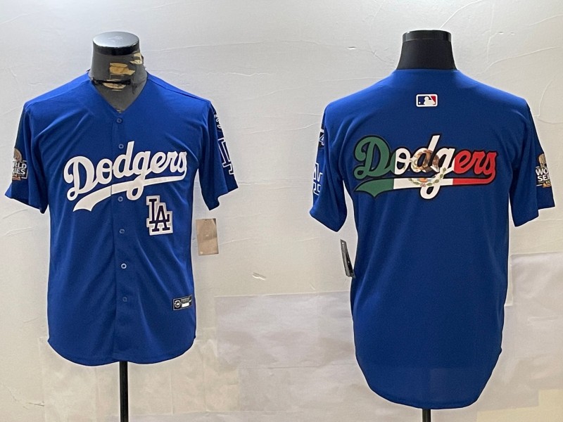 Men's Los Angeles Dodgers Blank Royal Big Logo LA 2024 World Series With Fernando Memorial Patch Limited Stitched MLB Jerseys