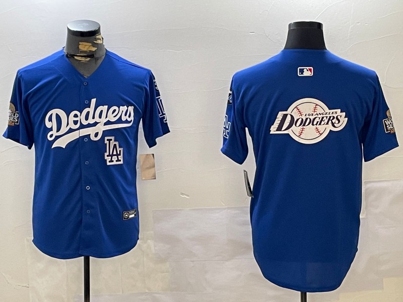 Men's Los Angeles Dodgers Blank Royal Big Logo LA 2024 World Series With Fernando Memorial Patch Limited Stitched Baseball Jersey