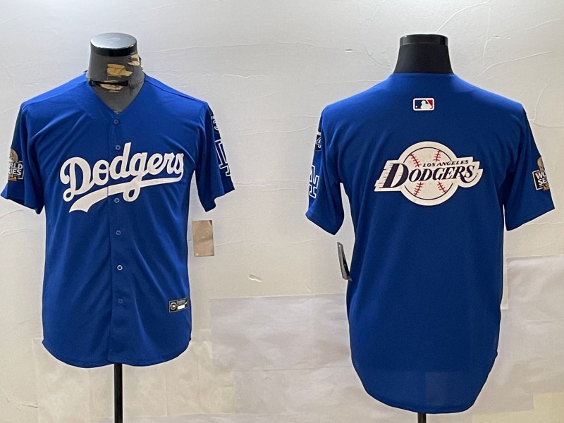 Men's Los Angeles Dodgers Blank Royal Big Logo 2024 World Series With Fernando Memorial Patch Limited Stitched Baseball Jersey