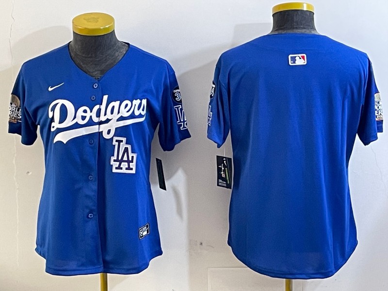 Women's Los Angeles Dodgers Blank Royal 2024 World Series With Fernando Memorial Patch Limited Stitched Baseball Jerseys