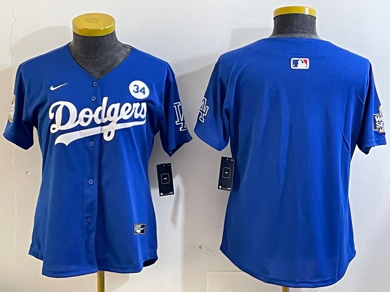 Women's Los Angeles Dodgers Blank Royal 2024 World Series With Fernando Memorial Patch Limited Stitched Baseball Jersey