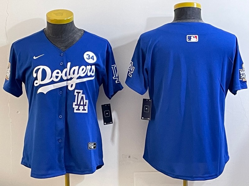 Women's Los Angeles Dodgers Blank Royal 2024 World Series With Fernando Memorial Patch Limited Stitched Baseball Jerseys