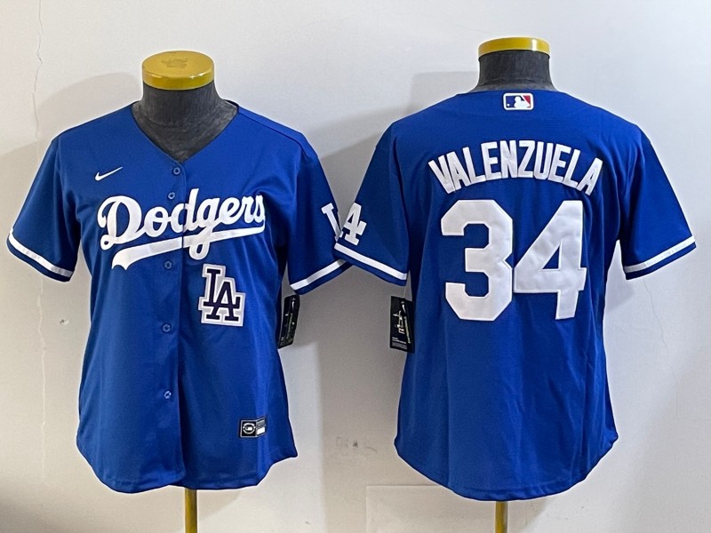 Women's Los Angeles Dodgers #34 Fernando Valenzuela Royal LA Limited Stitched Baseball Jersey