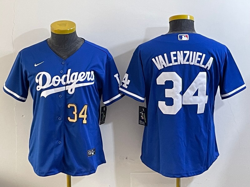 Women's Los Angeles Dodgers #34 Fernando Valenzuela Royal Number City Connect Limited Stitched MLB Jersey