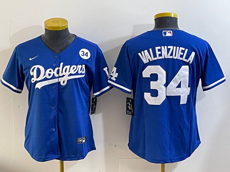 Women's Los Angeles Dodgers #34 Fernando Valenzuela Royal With Fernando Memorial Patch Limited Stitched Baseball Jersey