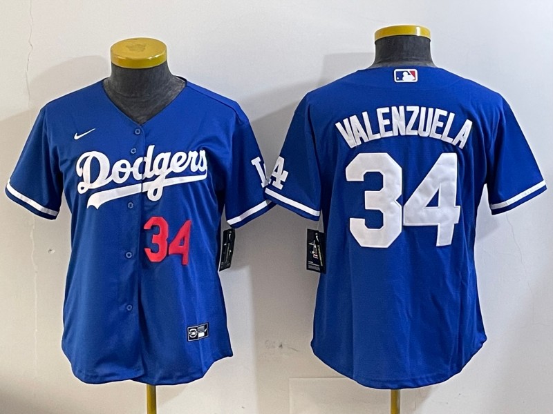 Women's Los Angeles Dodgers #34 Fernando Valenzuela Royal Number Limited Stitched Baseball Jersey