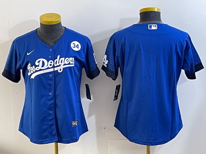 Women's Los Angeles Dodgers Blank Royal City Connect With Fernando Memorial Patch Limited Stitched Baseball Jersey