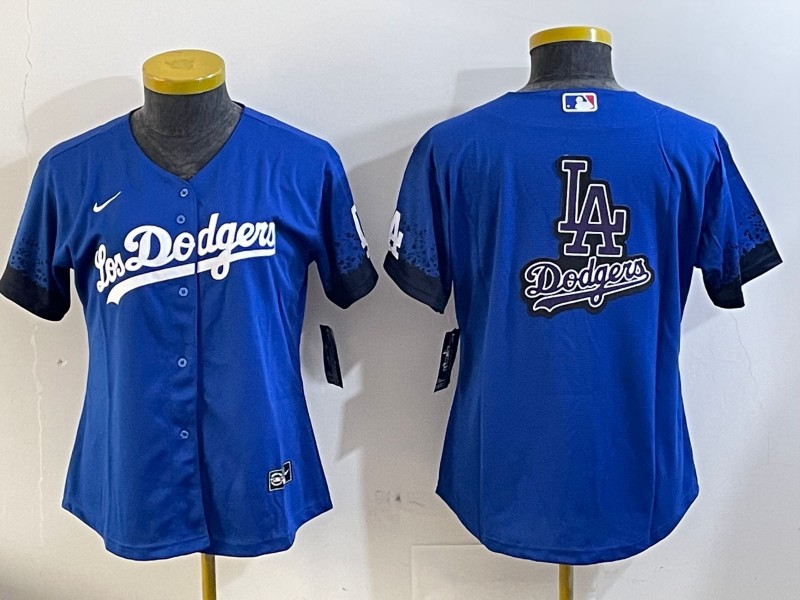 Women's Los Angeles Dodgers Blank Royal Big Logo City Connect Limited Stitched Baseball Jersey